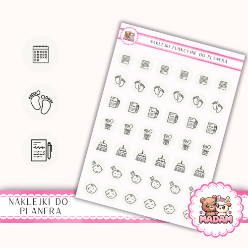 Naklejki Ikony Funkcyjne do Planera i Bullet Journal – Dokumenty i Kamienie Milowe 13×18 – baby milestones Kość Słoniowa Jasna – MaDam Creative
