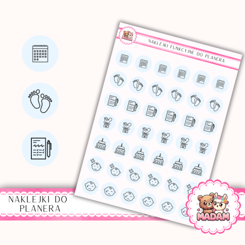 Naklejki Ikony Funkcyjne do Planera i Bullet Journal – Dokumenty i Kamienie Milowe 13×18 – baby milestones Błękit Kryształowy – MaDam Creative