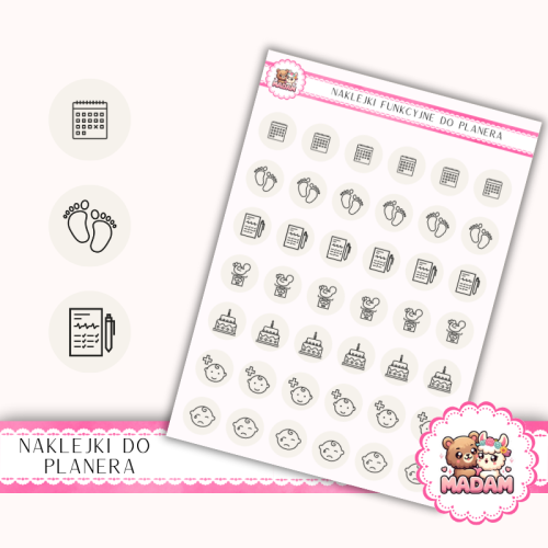 Naklejki Ikony Funkcyjne do Planera i Bullet Journal – Dokumenty i Kamienie Milowe 13×18 – baby milestones Krem Ivory – MaDam Creative
