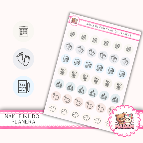 Naklejki Ikony Funkcyjne do Planera i Bullet Journal – Dokumenty i Kamienie Milowe 13×18 – baby milestones MIX – MaDam Creative