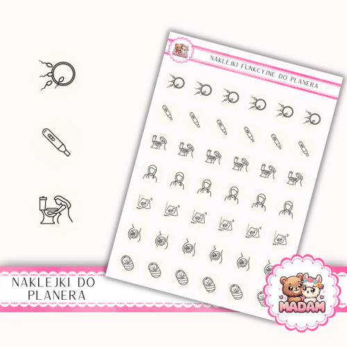 Naklejki Ikony Funkcyjne do Planera i Bullet Journal – Ciąża: Test, Lekarz i Pierwsze Wizyty 13×18 Porcelana (Kość Słoniowa) – MaDam Creative