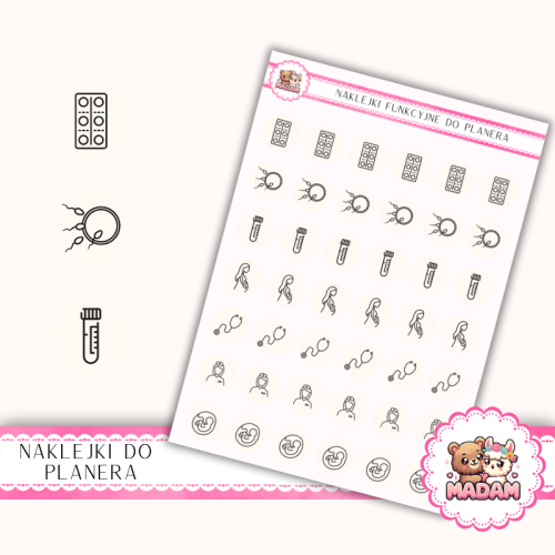Naklejki Ikony Funkcyjne do Planera i Bullet Journal – Ciąża: Od Testu do USG 13×18 Porcelana (Kość Słoniowa) – MaDam Creative