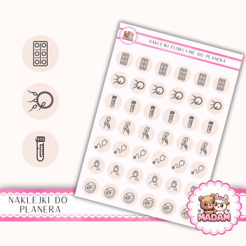 Naklejki Ikony Funkcyjne do Planera i Bullet Journal – Ciąża: Od Testu do USG 13×18 Różany Beż – MaDam Creative