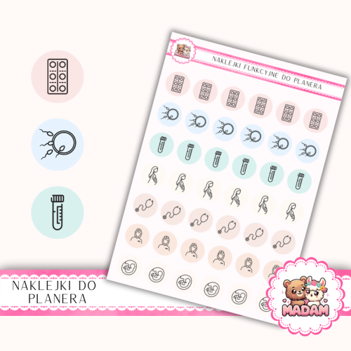 Naklejki Ikony Funkcyjne do Planera i Bullet Journal – Ciąża: Od Testu do USG 13×18 MIX neutral – MaDam Creative