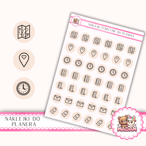 Naklejki Ikony Funkcyjne do Planera i Bullet Journal – Ślub: Organizacja i Papeteria 13×18 – zaproszenia, RSVP Beż Pudrowy – MaDam Creative