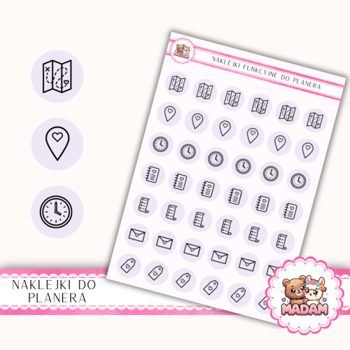 Naklejki Ikony Funkcyjne do Planera i Bullet Journal – Ślub: Organizacja i Papeteria 13×18 – zaproszenia, RSVP Lawendowa Perła – MaDam Creative