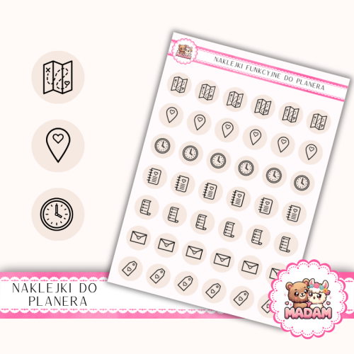 Naklejki Ikony Funkcyjne do Planera i Bullet Journal – Ślub: Organizacja i Papeteria 13×18 – zaproszenia, RSVP Szampański Pudrowy – MaDam Creative