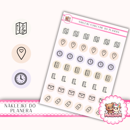 Naklejki Ikony Funkcyjne do Planera i Bullet Journal – Ślub: Organizacja i Papeteria 13×18 – zaproszenia, RSVP MIX neutral – MaDam Creative