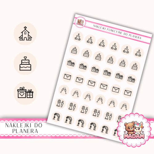 Naklejki Ikony Funkcyjne do Planera i Bullet Journal – Organizacja Ślubu i Wesele 13×18 Nude Romantyczny – MaDam Creative