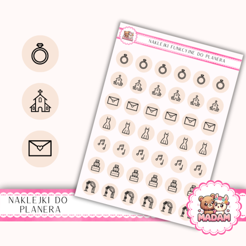 Naklejki Ikony Funkcyjne do Planera i Bullet Journal – Planowanie Ślubu Krok po Kroku 13×18 Beż Pudrowy – MaDam Creative