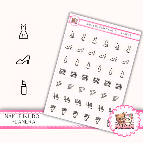 Naklejki Ikony Funkcyjne do Planera i Bullet Journal – Beauty Panny Młodej 13×18 – makijaż, fryzura Kremowy Ecru (Ivory Cream) – MaDam Creative