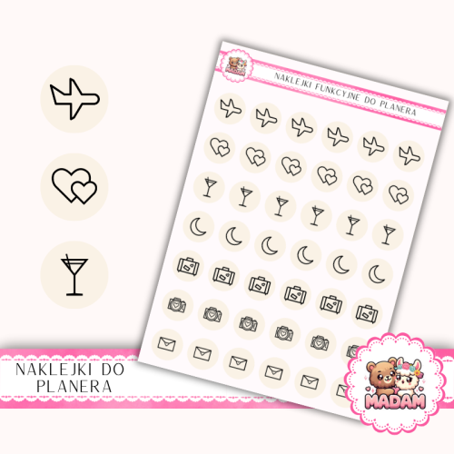 Naklejki Ikony Funkcyjne do Planera i Bullet Journal – Miesiąc Miodowy 13×18 – podróż poślubna Krem Piaszczysty – MaDam Creative