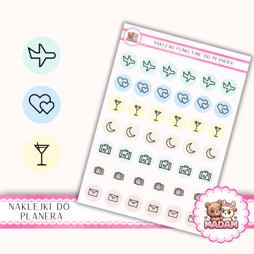 Naklejki Ikony Funkcyjne do Planera i Bullet Journal – Miesiąc Miodowy 13×18 – podróż poślubna MIX – MaDam Creative