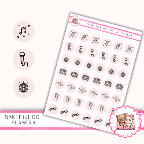 Naklejki Ikony Funkcyjne do Planera i Bullet Journal – Muzyka, Zabawa i Atrakcje 13×18 – DJ, dance Brzoskwinia Neutralna– MaDam Creative