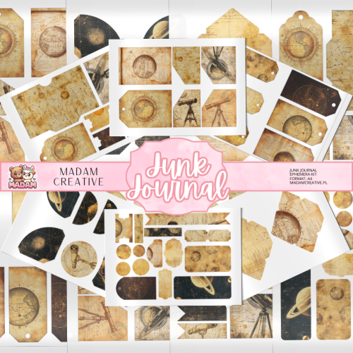Zestaw Ephemera do Junk Journalingu i Scrapbookingu Astronomia Vintage – Journal Kit MaDam Creative