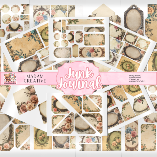Zestaw Ephemera do Junk Journalingu i Scrapbookingu Ramki Kwiatowe Vintage – Journal Kit MaDam Creative