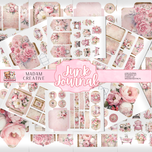 Zestaw Ephemera do Junk Journalingu i Scrapbookingu Różowy Shabby Chic – Journal Kit MaDam Creative