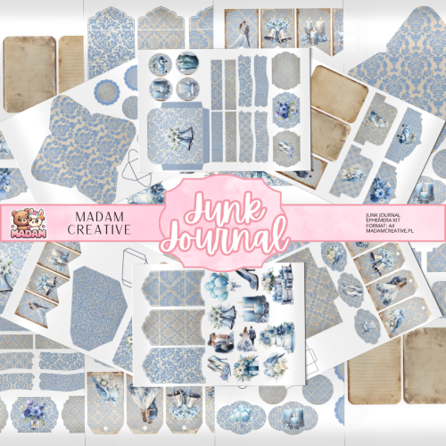 Zestaw Ephemera do Junk Journalingu i Scrapbookingu Niebieskie Wesele – Journal Kit MaDam Creative