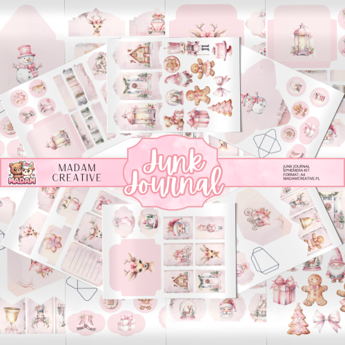 Zestaw Ephemera do Junk Journalingu i Scrapbookingu Pastelowe Różowe Święta – Journal Kit MaDam Creative
