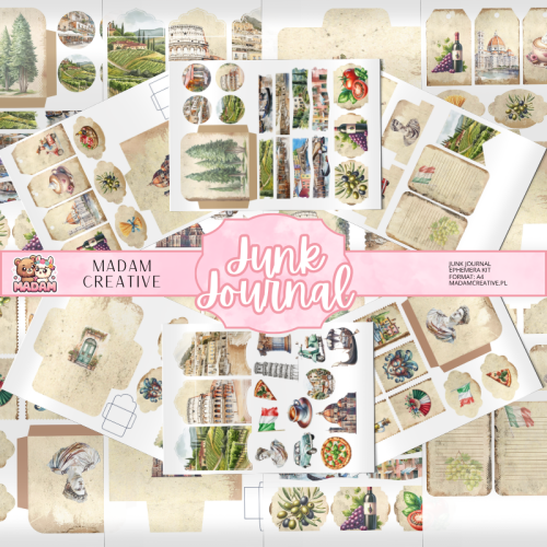 Zestaw Ephemera do Junk Journalingu i Scrapbookingu Włochy – Journal Kit MaDam Creative
