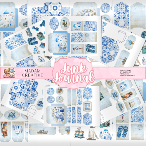 Zestaw Ephemera do Junk Journalingu i Scrapbookingu Lato w Santorini – Journal Kit MaDam Creative