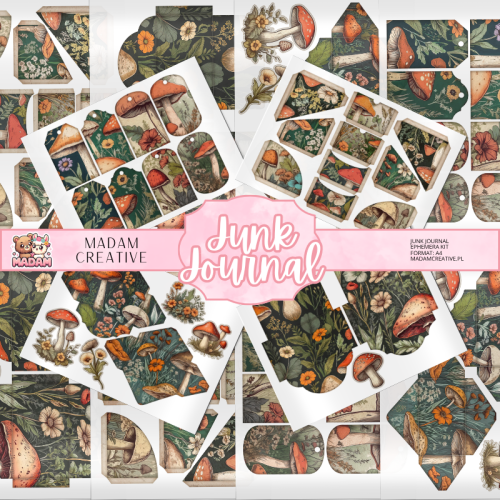 Zestaw Ephemera do Junk Journalingu i Scrapbookingu Kwiaty i Grzyby – Journal Kit MaDam Creative