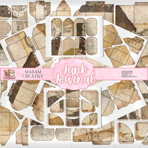 Zestaw Ephemera do Junk Journalingu i Scrapbookingu Naturalistyczny Collage – Journal Kit MaDam Creative