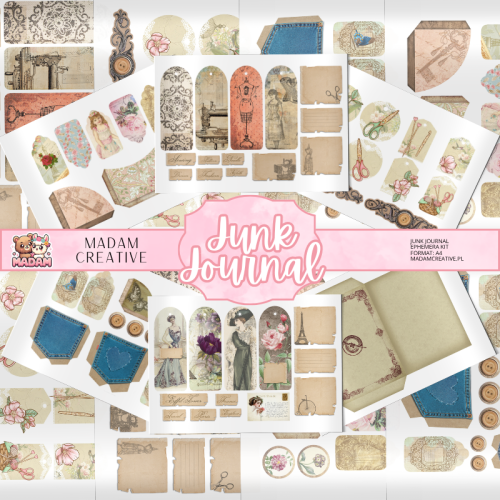 Zestaw Ephemera do Junk Journalingu i Scrapbookingu Szycie – Journal Kit MaDam Creative