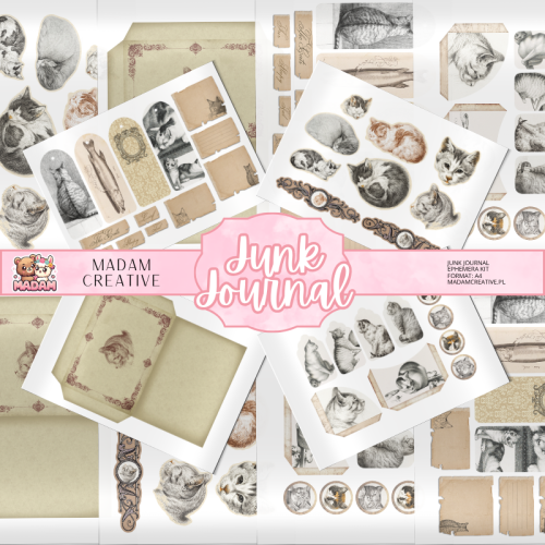 Zestaw Ephemera do Junk Journalingu i Scrapbookingu Koty  – MaDam Creative