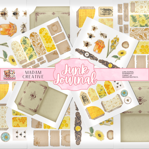 Zestaw Ephemera do Junk Journalingu i Scrapbookingu Pszczoły – Journal Kit MaDam Creative