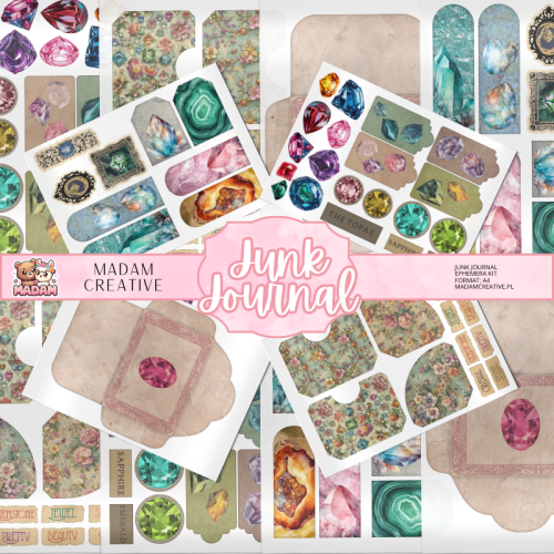 Zestaw Ephemera do Junk Journalingu i Scrapbookingu Kamienie Szlachetne – Journal Kit MaDam Creative