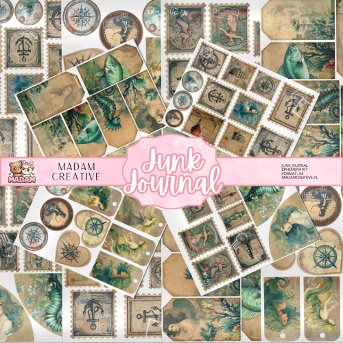 Zestaw Ephemera do Junk Journalingu i Scrapbookingu Błękitna Laguna – Journal Kit MaDam Creative