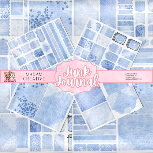 Zestaw Ephemera do Junk Journalingu i Scrapbookingu Błękit – Journal Kit MaDam Creative
