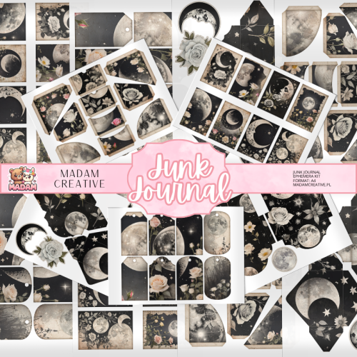 Zestaw Ephemera do Junk Journalingu i Scrapbookingu Księżycowy Collage – Journal Kit MaDam Creative