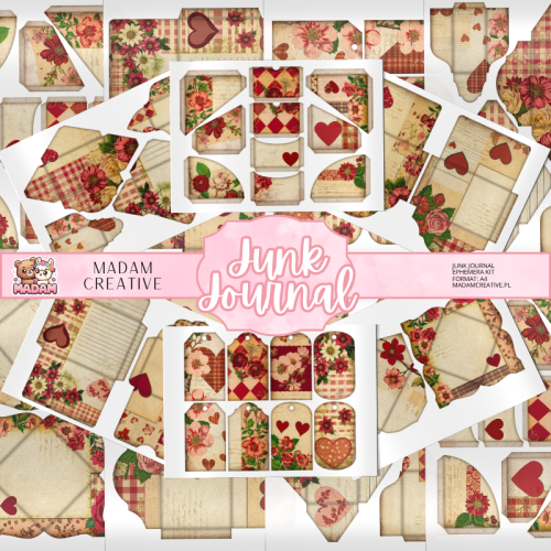 Zestaw Ephemera do Junk Journalingu i Scrapbookingu Serca i Kwiaty – Journal Kit MaDam Creative
