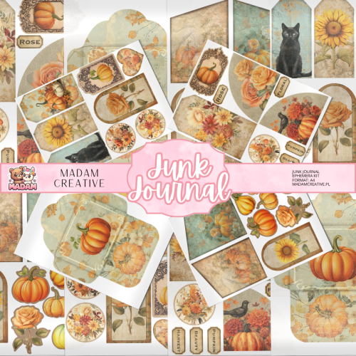 Zestaw Ephemera do Junk Journalingu i Scrapbookingu Dynia – Journal Kit MaDam Creative