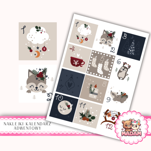 Naklejki na Kalendarz Adwentowy dla Dzieci 13x19 Zwierzątka Leśne MaDam Creative