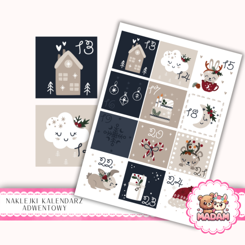 Naklejki na Kalendarz Adwentowy dla Dzieci 13x19 Zwierzątka Leśne MaDam Creative