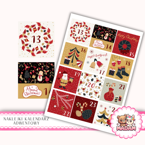 Naklejki na Kalendarz Adwentowy dla Dzieci 13x19 Bałwanki i Świąteczne Dekoracje MaDam Creative