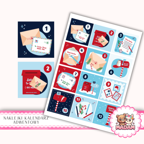 Naklejki na Kalendarz Adwentowy dla Dzieci 13x19 Listy do Świętego Mikołaja MaDam Creative