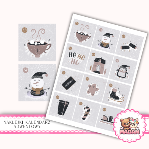 Naklejki na Kalendarz Adwentowy dla Dzieci 13x19 Skandynawskie Szarości MaDam Creative