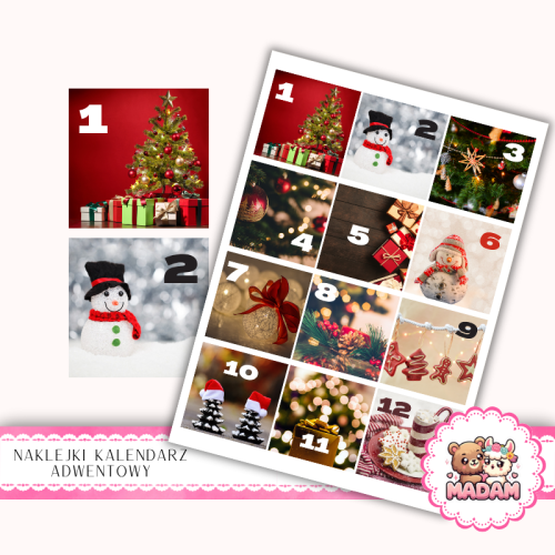 Naklejki na Kalendarz Adwentowy dla Dzieci 13x19 Świąteczne Dekoracje MaDam Creative