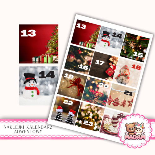 Naklejki na Kalendarz Adwentowy dla Dzieci 13x19 Świąteczne Dekoracje MaDam Creative