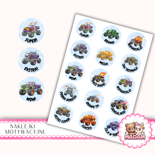 Naklejki Motywacyjne dla Dzieci 13x19 Monster Truck MaDam Creative