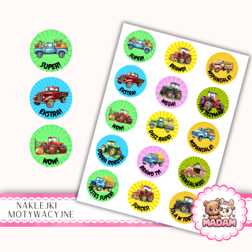 Naklejki Motywacyjne dla Dzieci 13x19 Traktory i Pojazdy Rolnicze MaDam Creative