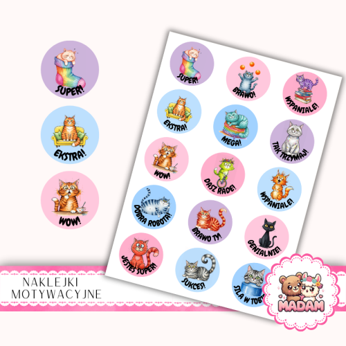 Naklejki Motywacyjne dla Dzieci Koty 13x19 MaDam Creative