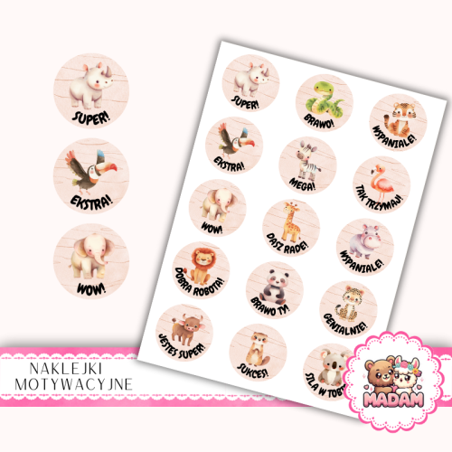 Naklejki Motywacyjne dla Dzieci 13x19 Dzikie Zwierzęta MaDam Creative