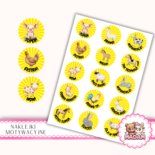 Naklejki Motywacyjne dla Dzieci 13x19 Zwierzęta Gospodarskie MaDam Creative