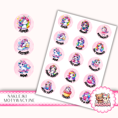 Naklejki Motywacyjne dla Dzieci 13x19 Jednorożce MaDam Creative