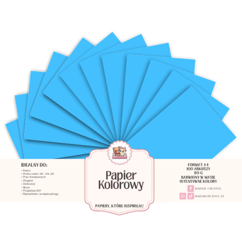 Papier Ksero Kolorowy Chabrowy jasny A4 80g 100 arkuszy, MaDam Creative